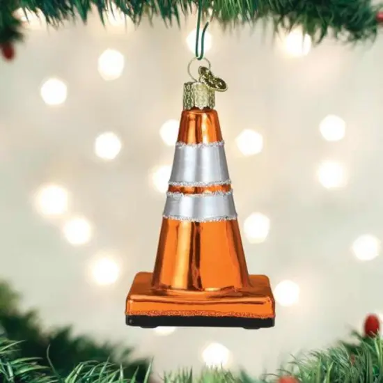 Old World Christmas 3.5 Inch Cone Christmas Tree Ornament , Construction Ornament Orange {3}