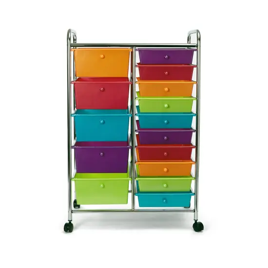 Seville Classics 15-Drawer Organizer Cart, 25.2" W x 15.3" D x 38.2" H Multicolor {8}