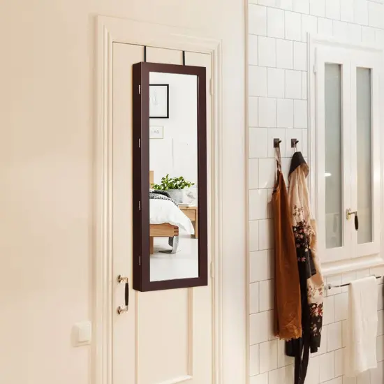 Costway Wall Mount Mirrored Jewelry Cabinet Organizer LED Lights {4}