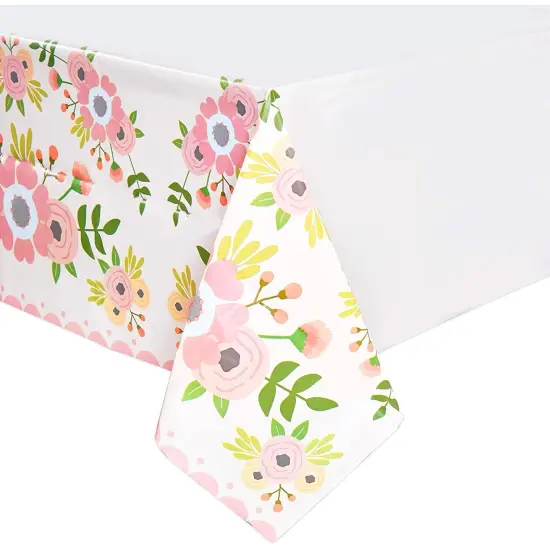 Pink Floral Plastic Tablecloth for Wedding (54 x 108 in, 3 Pack) {4}