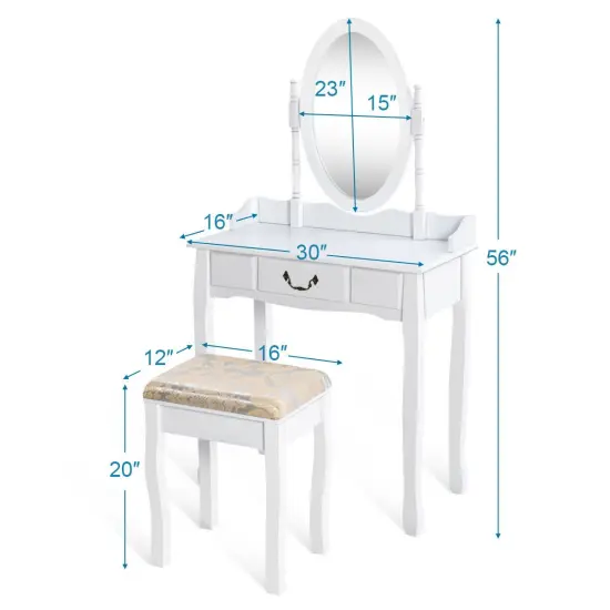 Costway Vanity Table Jewelry Makeup Desk Bench Dresser Stool {2}