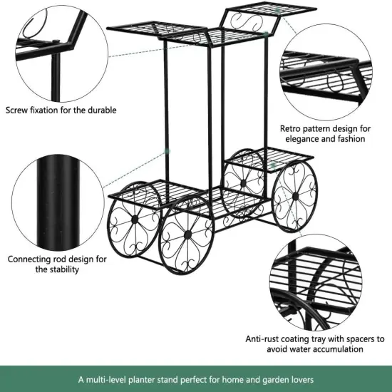 6-Tier Black Garden Plant Cart Stand {2}