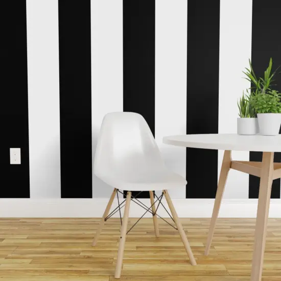 Pre-Pasted Wallpaper 2FT Wide Black And White Large Stripes Hollywood Regency Glam Monochrome Luxe Custom Pre-pasted Wallpaper by Spoonflower {1}