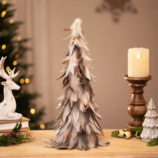 Northlight Layered Feather Cone Tree Christmas Decoration - 15.5" - Brown and Gray {1}