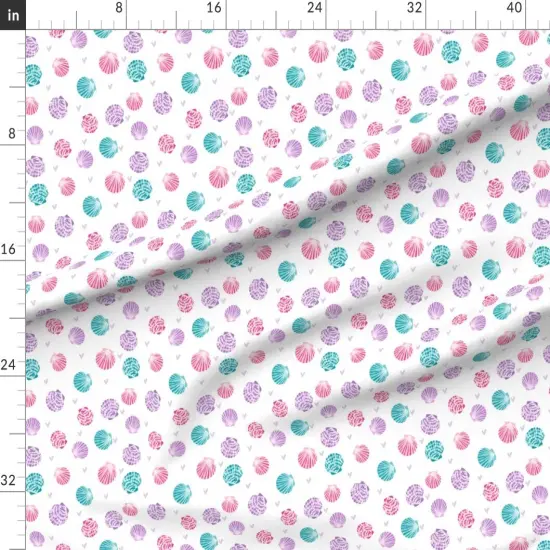 Various Fabrics by the Yard or Fat Quarter Seashells Girls Mermaid Seashell Pink Turquoise Purple Shells Beach Summer Girl Custom Printed Fabric by Spoonflower {1}