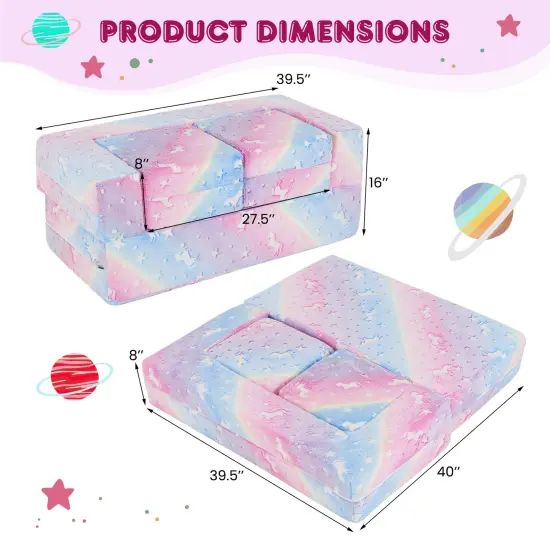 2 Seater Kids Play Couch with Removable and Machine Washable Flannel Cover-Color Multicolor {5}