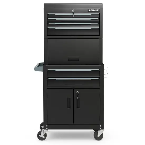 3-in-1 Rolling Tool Chest Storage Cabinet with Universal Wheels and 6 Different Size Drawers Black {2}