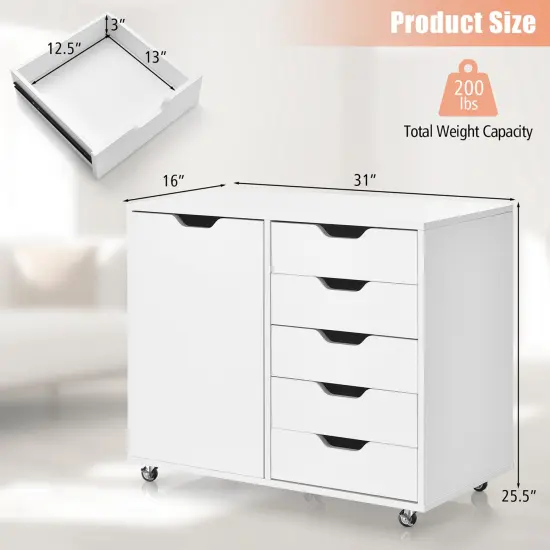 Costway 5-Drawer Chest Rolling Storage Dresser Lateral File Cabinet with Adjustable Shelf {3}