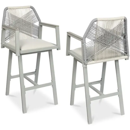 Best Choice Products Set of 2 Indoor/Outdoor Aluminum, Woven Rope Swivel Barstools w/ Armrests Gray/Meteor {1}