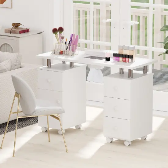 Manicure Table with Dust Collector, Storage and Wrist Rest Cushion White {3}