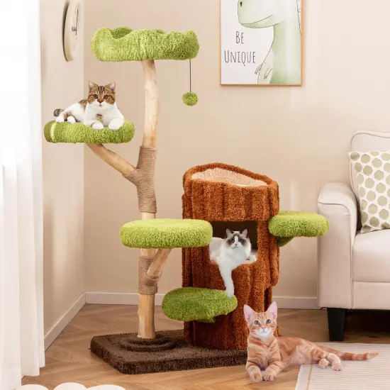 Multi-level Cat Tree with Double Decker Cat House and 2 Small Platforms with Soft Cushions {3}