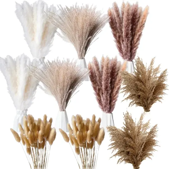 300 Pcs Dried Pampas Grass Bulk, Boho Dried Flowers Bouquet Pampas Grass Decor {1}