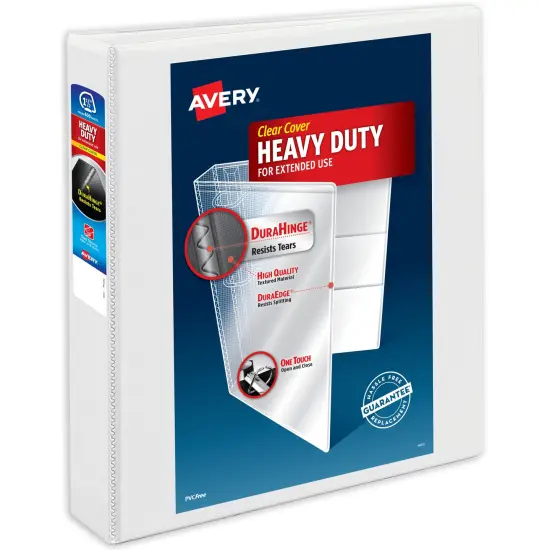 Avery Heavy-Duty View 3 Ring Binder, 1.5 Inch One Touch Slant Rings, 375-Sheet Capacity, DuraHinge, 2.1 Inch Wide Spine, Customizable Clear Cover and Spine, 1 White Binder (79795) {1}