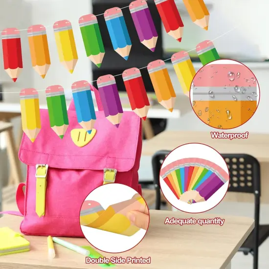 60 Pcs Back to School Pencil Banner Colorful Pencil Hanging Banner {2}