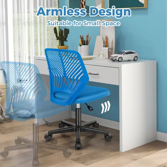 Height-Adjustable Office Desk Chair with Universal Casters and Ergonomic Curved Backrest Blue {5}