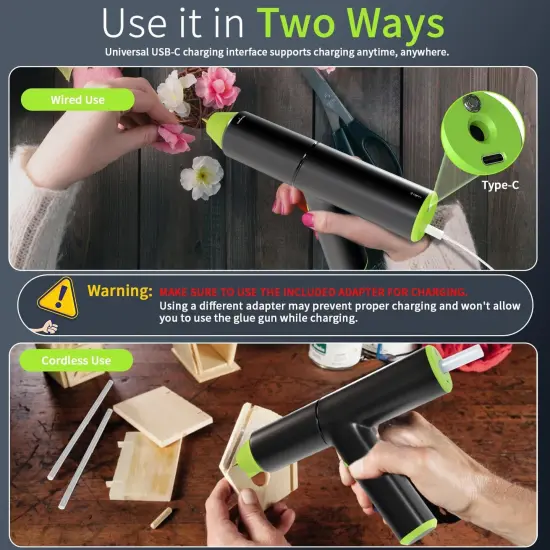 Hot Glue Gun Kit, Cordless Glue Gun with Stand USB Rechargeable Fast Preheating Auto Shut-Off Mini Hot Melt Glue Gun Tool for DIY Crafts Arts School Home Quick Repair (Green) {2}
