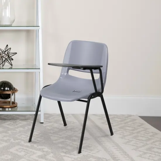 Emma and Oliver Ergonomic Shell Chair with Left Handed Flip-Up Tablet - Tablet Arm Desk Gray {1}