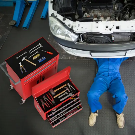 6-Drawer Rolling Tool Storage Chest with Universal Wheels and 2 Door Bottom Cabinet Red {2}
