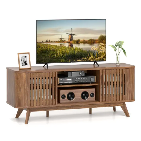53.5 Inch TV Stand in Walnut Finish Media Console with Adjustable Shelves and Cable Management {4}