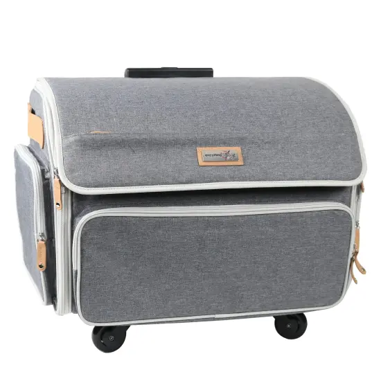 XL 4 Wheel Collapsible Deluxe Rolling Sewing Machine Storage Case, Heather Grey {1}