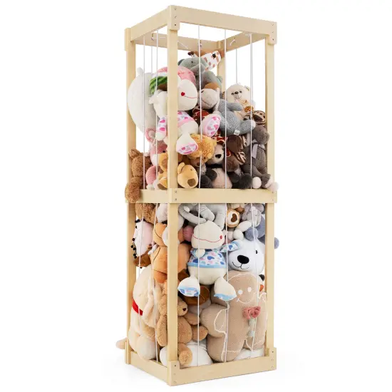 Natural Birch Wood Toy Storage Organizer with 300L Capacity and Elastic Cords {1}