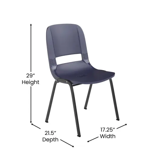 Emma and Oliver Ergonomic Shell Stack Chair - 16" Seat Daycare Home School NavyPlastic/Black {11}