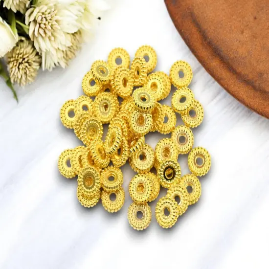 *250* 7x2mm Gold Ridged Rondelle Spacer Beads {2}