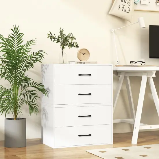 Stackable Horizontal Storage Cabinet Dresser Chest 2-Drawer and Handles ideal for Study or Closet, Bedroom White {5}