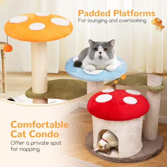 Multi-Color Engineered Board Tall Cat Tree with Plush Fabric, 6 Layers and Interactive Balls {6}
