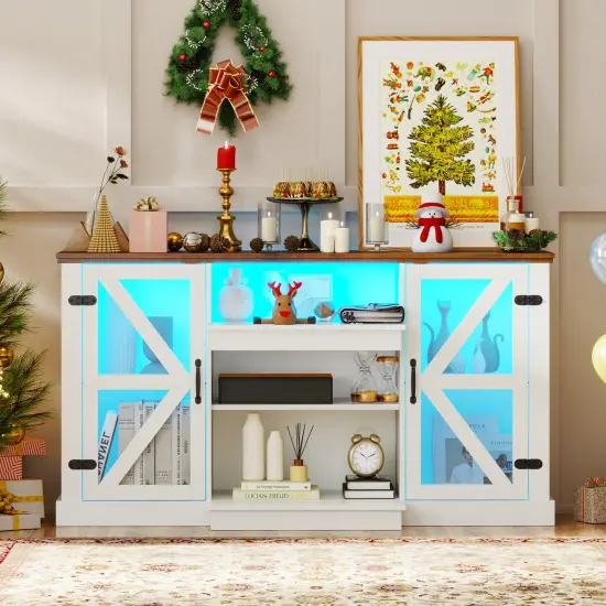 White Tempered Glass TV Stand with LED Lights, Adjustable Shelves and Console Table Storage {2}