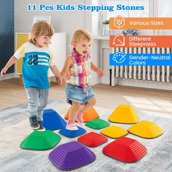11-Piece Kids Stepping Stone Set for Balance and Coordination with Non-Slip TPE Edging {2}