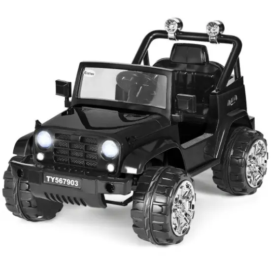 12V Kids Music Remote Control Ride on Jeep Car w/ LED Lights-Black {3}