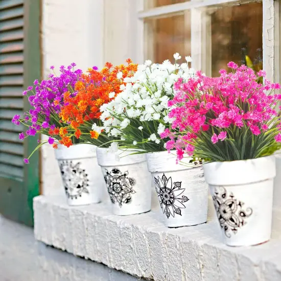 Artificial Flowers Outdoor UV Resistant Fake Plants Indoor Outside Hanging Planter Home Garden Decor, 10 Bundles (Pink) {4}