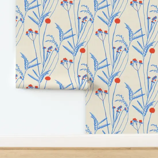 Peel & Stick Wallpaper 2FT Wide Elegant Boho Floral Americana Bohemian Xl Scale Red Cream Blue Refined Custom Removable Wallpaper by Spoonflower {2}