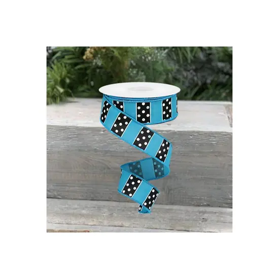 1.5" B & W Polka Dot Stripes Ribbon: Turquoise (10 Yards) {2}