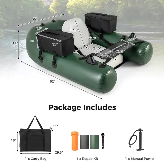 Camouflage Inflatable Fishing Float Tube with Adjustable Backrest and Storage Pockets {5}
