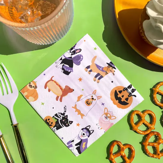 Big Dot of Happiness Halloween Pets Party Napkins, Cat and Dog Costume Party Halloween Decor, White 3-Ply Paper Luncheon Napkins - 24 Count {4}