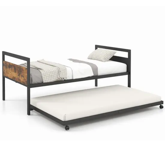 Metal Twin Metal Daybed with Trundle, Space-Saving and Industrial Style {2}