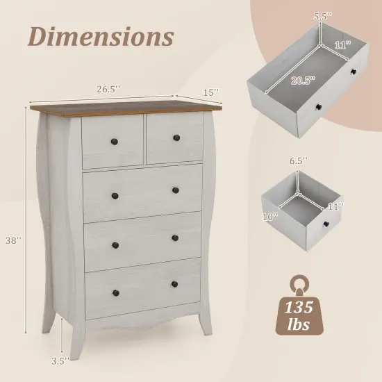 5 Fabric Drawers Closet Storage Organizer Dresser with Wooden Tabletop Perfect for Bedroom or Hallway Gray {4}