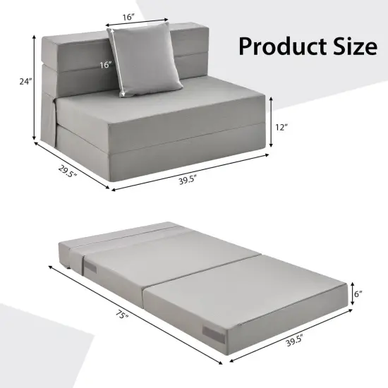 Faux Linen Tri Fold Sofa Bed with Ergonomic Pillow and Customizable Comfort Light Gray {5}