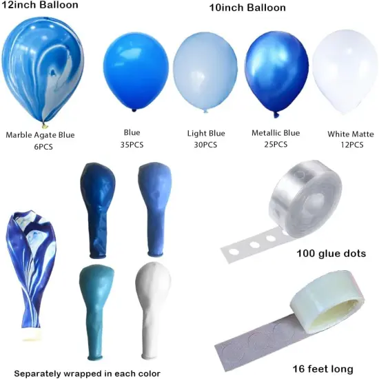 Blue Balloons Garland Arch Kit, 108 Pcs Blue White Marble Balloons for Graduation Birthday Baby Shower Wedding Party Decorations {2}