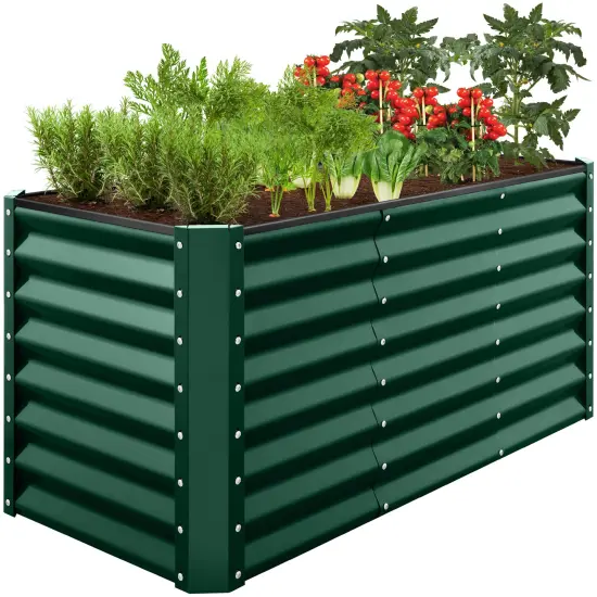 Best Choice Products 4x2x2ft Outdoor Metal Raised Garden Bed, Planter Box for Vegetables, Flowers, Herbs Dark Green {1}