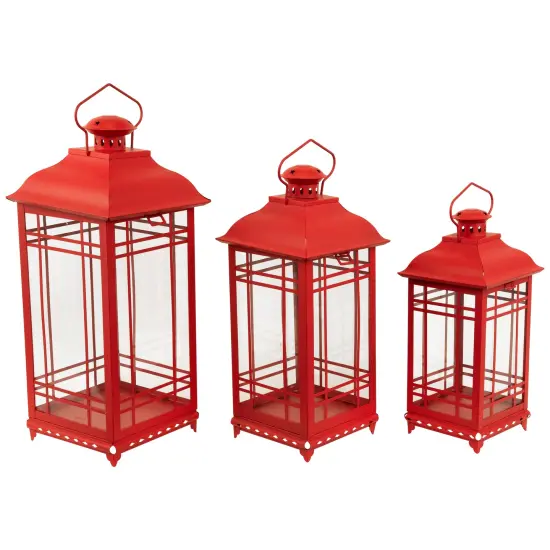 Northlight Mission Style Metal Candle Lanterns - 19.5" - Red - Set of 3 {4}
