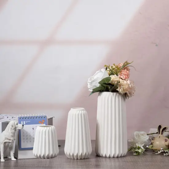 White Ceramic Vase -Set of 3 Boho for Modern Home Decor {5}