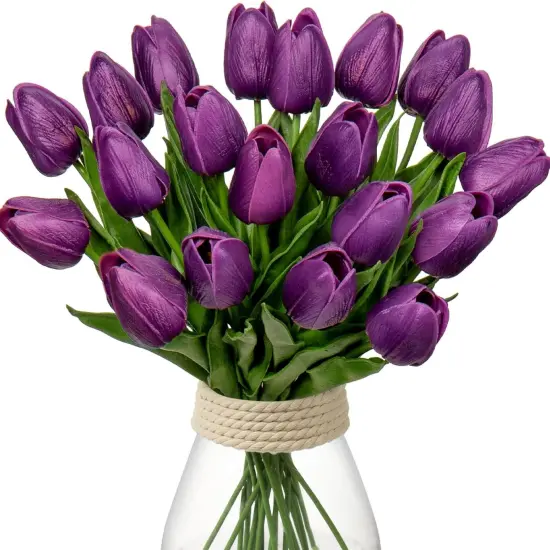 20 Pcs Purple Tulips Artificial Flowers Real Touch Fake Tulips {1}