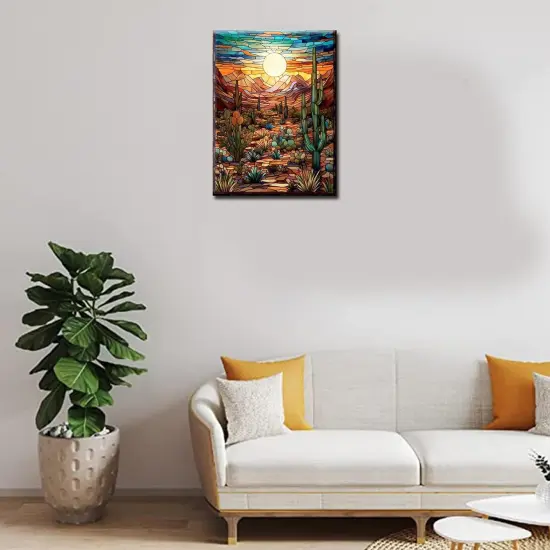 Arizona Desert Diamond Painting DIY 5D, Numbering Kit, Native America Crystal Rhinestone Diamond Painting Mountain Landscape Pictures Cacti Plants Artwork Home Decor {2}