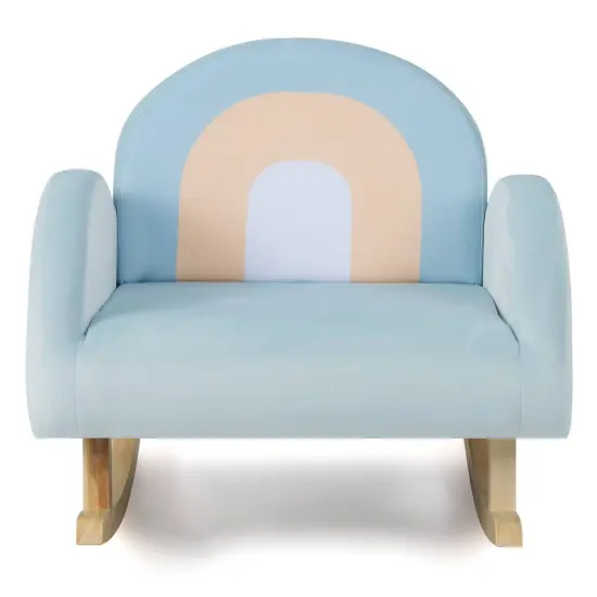 Blue Kids Rocking Chair with Wooden Frame and Velvet Cover Perfect Addition to Nursery or Playroom {4}