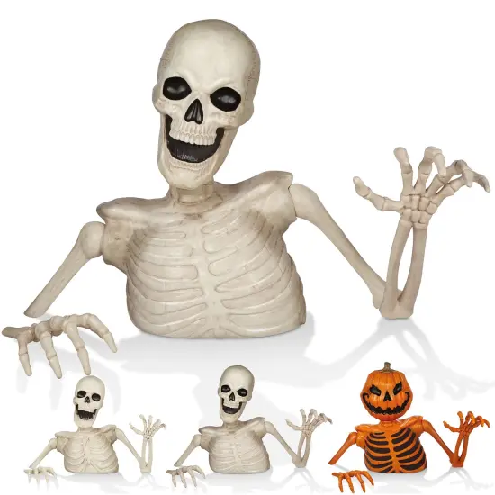 BOO BOX Halloween Groundbreaking Skeleton - Scary Outdoor Halloween Decorations for Porch or Yard White {7}