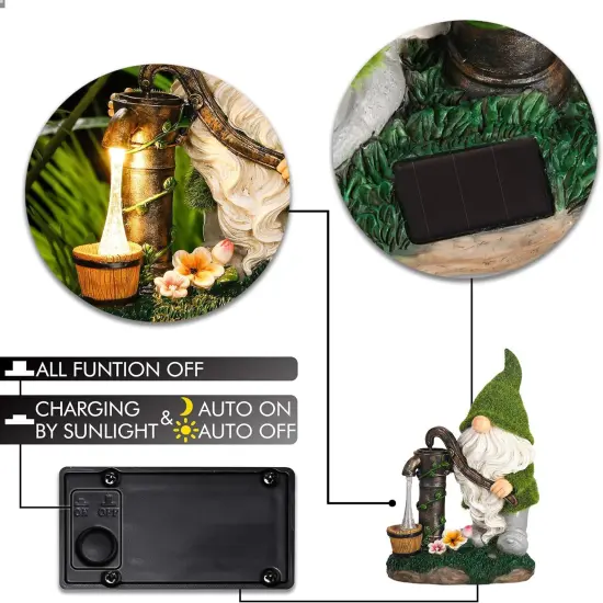 Resin Garden Gnomes Decor with Solar Lights, Light Green Outdoor Decorations for Porch Patio {5}
