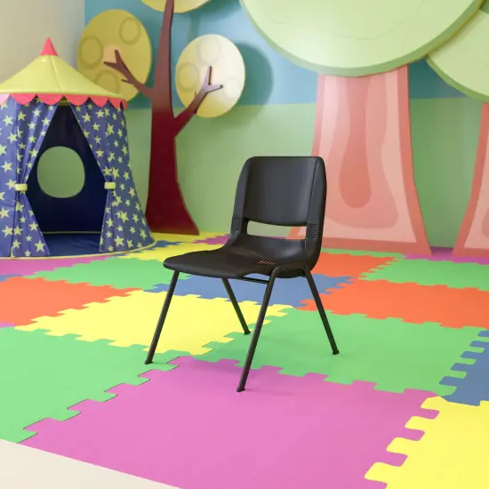 Emma and Oliver Ergonomic Kid's Shell Stack Chair - 14" Seat Daycare Home School BlackPlastic/Black {1}